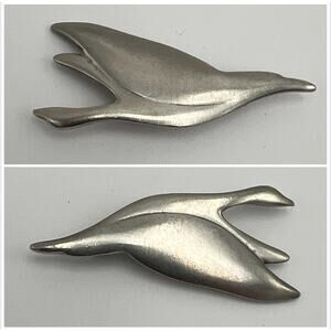 Vintage Ken Kantro Pewter Bird In Flight Pin Modernist Signed 1987 Brooch Artsy
